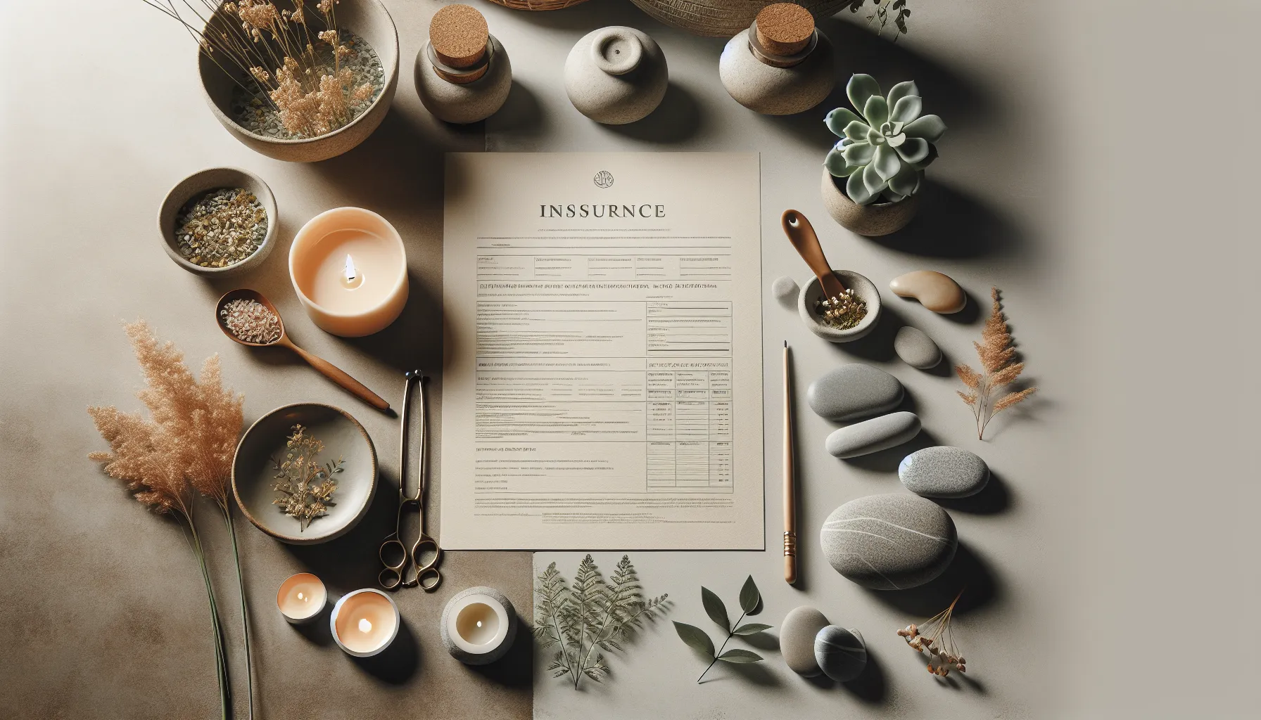 A massage therapist reviewing insurance paperwork at a desk in a treatment room, illustrating a guide on insurance for massage therapists.