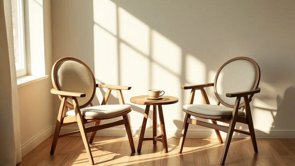 Two empty consultation chairs angled toward each other in a calm wellness studio, soft late-afternoon light.
