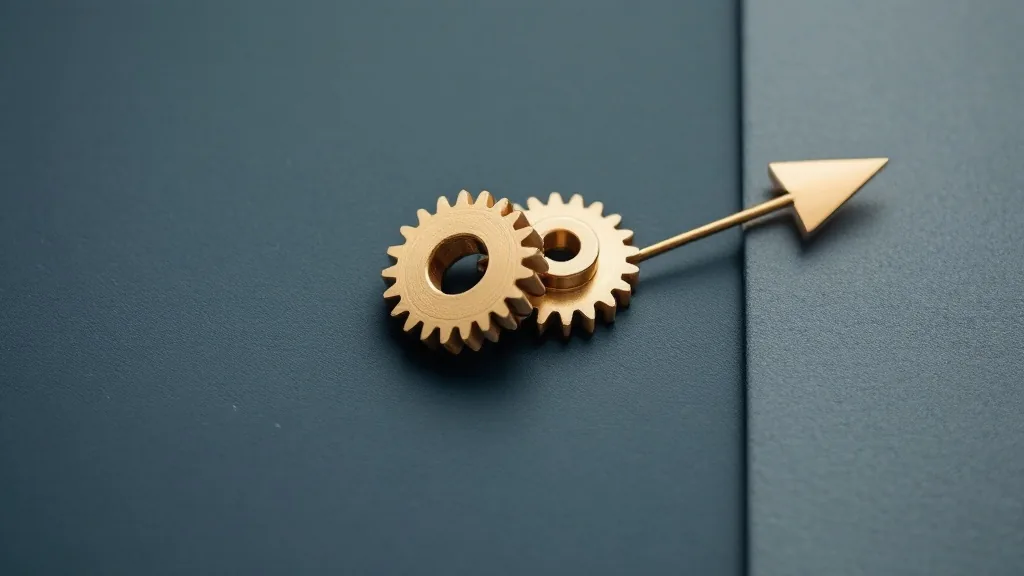 Two interlocking gears meshing, minimal still life.